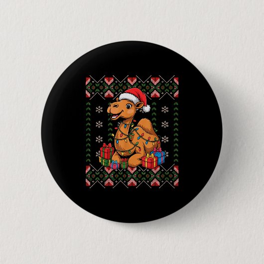 Santa Camel Christmas Ugly Sweater Funny Holiday P Button (Vorderseite)