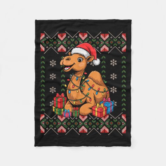 Santa Camel Christmas Ugly Sweater Funny Holiday P Fleecedecke (Vorderseite)