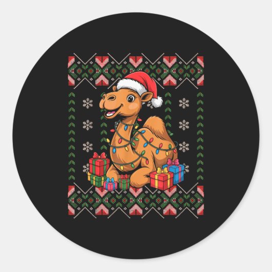 Santa Camel Christmas Ugly Sweater Funny Holiday P Runder Aufkleber (Vorderseite)
