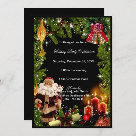Santa Candles Bells Weihnachtsfeierliche Party Ein Einladung (Vorne/Hinten)