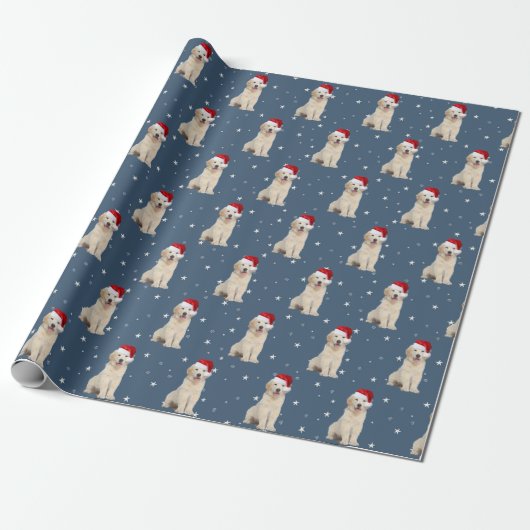 Santa Cap auf dem goldenen Retriever Puppy Wrappin Geschenkpapier (Ungerollt)
