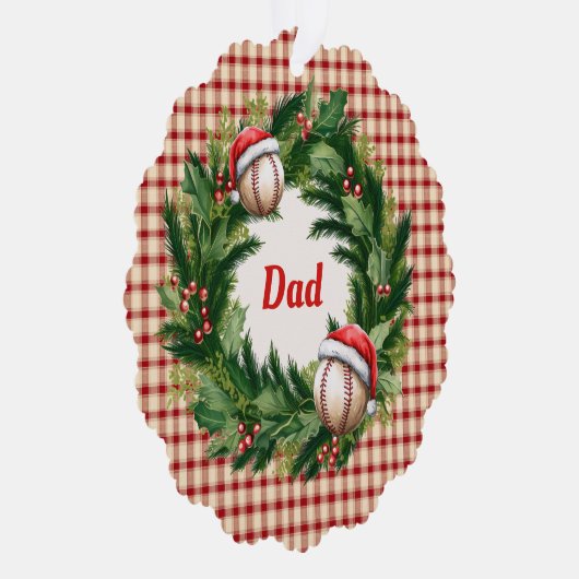 Santa Cap Baseball Dad Personalized Ornament Karte (Rechts)