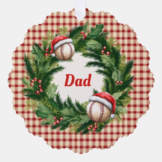 Santa Cap Baseball Dad Personalized Ornament Karte (Vorderseite)