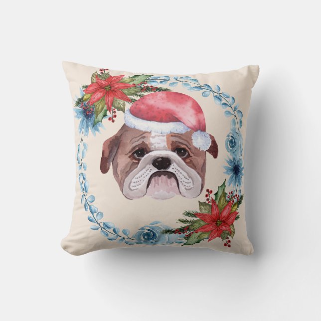 Santa Cap Bulldog Holiday Kissen (Vorderseite)