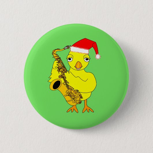 Santa Cap Saxophone Chick Button (Vorderseite)