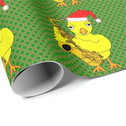 Santa Cap Saxophone Chick Geschenkpapier (Rolleneckpunkt)