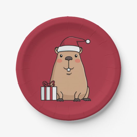 Santa Capybara Pappteller (Vorderseite)