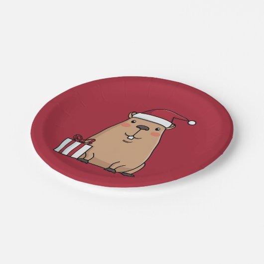 Santa Capybara Pappteller (Schrägansicht)