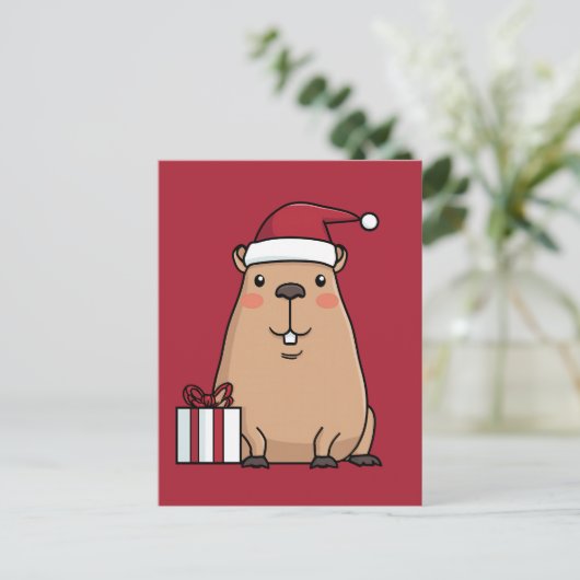 Santa Capybara Postkarte (Stehend Vorderseite)