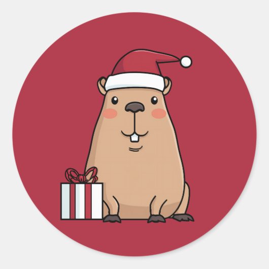 Santa Capybara Runder Aufkleber (Vorderseite)