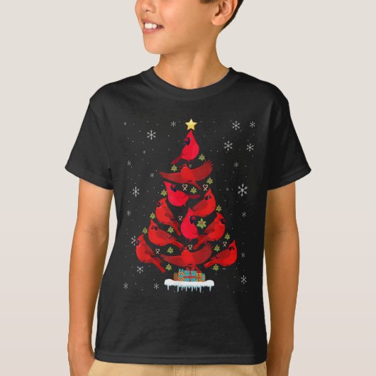 Santa Cardinal Bird Christmas Tree Christmas Light T-Shirt (Vorderseite)