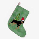 Santa Cartoon Black und Tan Miniatur Pinscher Kleiner Weihnachtsstrumpf (Vorderansicht (hängend))