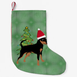 Santa Cartoon Black und Tan Miniatur Pinscher Kleiner Weihnachtsstrumpf