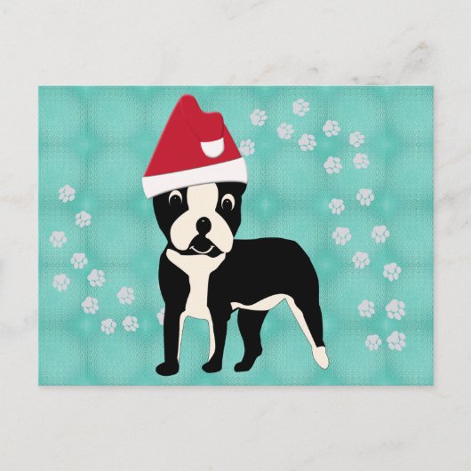 Santa Cartoon Boston Terrier Postkarte (Vorderseite)