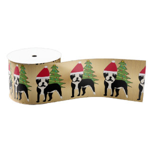 Santa Cartoon Boston Terrier Ripsband