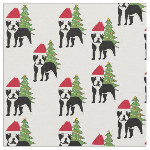 Santa Cartoon Boston Terrier Stoff