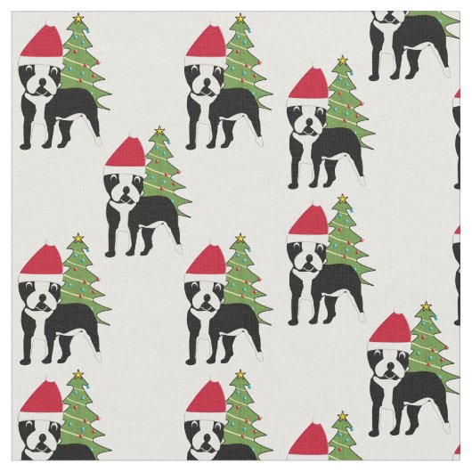 Santa Cartoon Boston Terrier Stoff (Nahaufnahme)