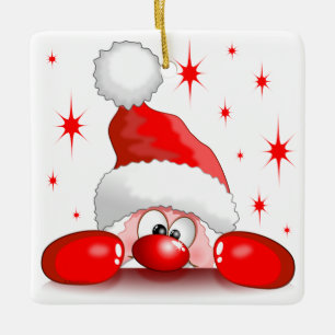 Santa Cartoon Niedlich Peeking Character © Blueda Keramikornament