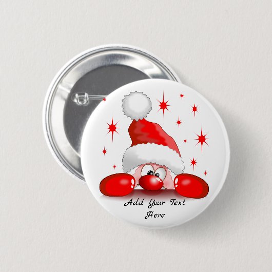 Santa Cartoon Niedlich Peeking Character © Bluedar Button (Vorne & Hinten)