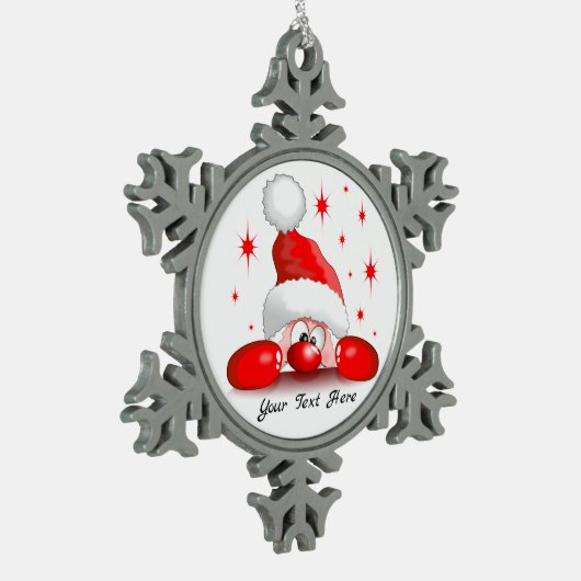 Santa Cartoon Niedlich Peeking Character © Bluedar Schneeflocken Zinn-Ornament (Links)