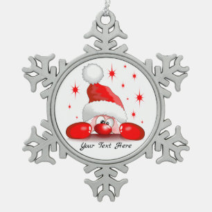 Santa Cartoon Niedlich Peeking Character © Bluedar Schneeflocken Zinn-Ornament