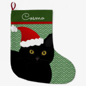 Santa Cat Black mit gelben Augen Personalisiert Großer Weihnachtsstrumpf (Vorderseite)