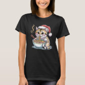 Santa Cat Eating Ramen Cute Christmas Kitty T-Shirt (Vorderseite)
