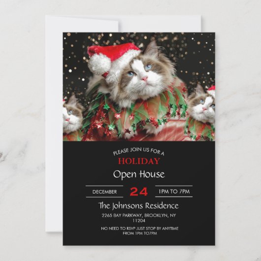 Santa Cat Einladung (Vorderseite)