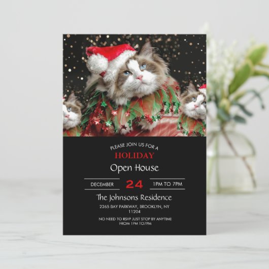 Santa Cat Einladung (Stehend Vorderseite)