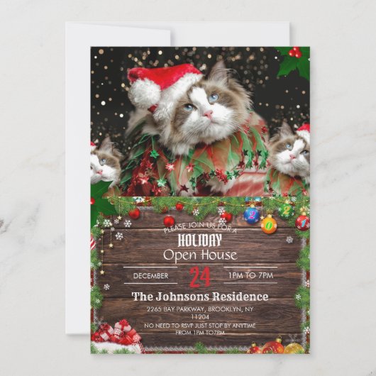 Santa Cat Einladung (Vorderseite)