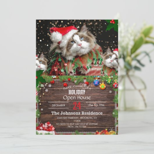 Santa Cat Einladung (Stehend Vorderseite)