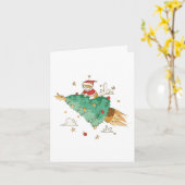 Santa Cat Flying on a Christmas Tree Karte (Gelbe Blume)