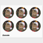 Santa Cat-Geschenk-Tag Runder Aufkleber (Blatt)