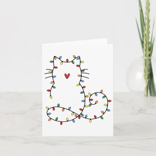 Santa Cat hat sich in den Weihnachtsbaumleuchten H Karte (Vorderseite)