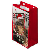 Santa Cat Ho Ho Ho Kleine Geschenktasche Geschenktüte (Vorderseite Schrägansicht)