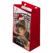 Santa Cat Ho Ho Ho Kleine Geschenktasche Geschenktüte (Rückseite Schrägansicht)