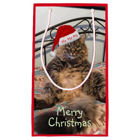 Santa Cat Ho Ho Ho Kleine Geschenktasche Geschenktüte (Vorderseite)