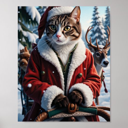 Santa Cat Leading the Christmas Sleigh Poster (Vorne)