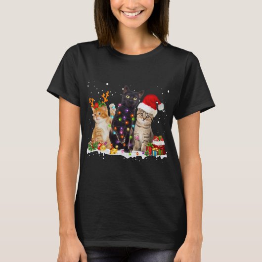 Santa Cat Light Gorgeous Reindeer Pajama Weihnacht T-Shirt (Vorderseite)