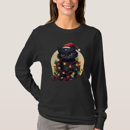 Santa Cat Lights Urlaub T-Shirt (Vorderseite)
