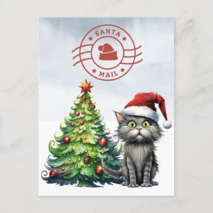 Santa Cat Mail mit Weihnachtsbaum Feiertagspostkarte