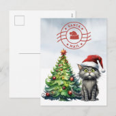 Santa Cat Mail mit Weihnachtsbaum Feiertagspostkarte (Vorne/Hinten)