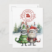 Santa Cat Mail mit Weihnachtsbaum Feiertagspostkarte (Vorne/Hinten)