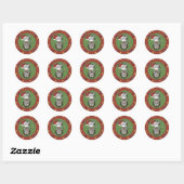 Santa Cat mit Candy Cane und Wreath Runder Aufkleber (Blatt)