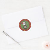 Santa Cat mit Candy Cane und Wreath Runder Aufkleber (Umschlag)