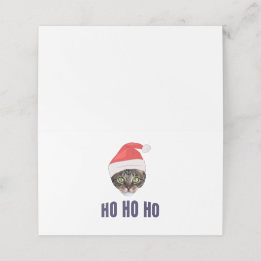 Santa Cat mit Weihnachtsmannmütze, Ho Ho ho Einlad Platzkarte (Außenseite Aufgefaltet)