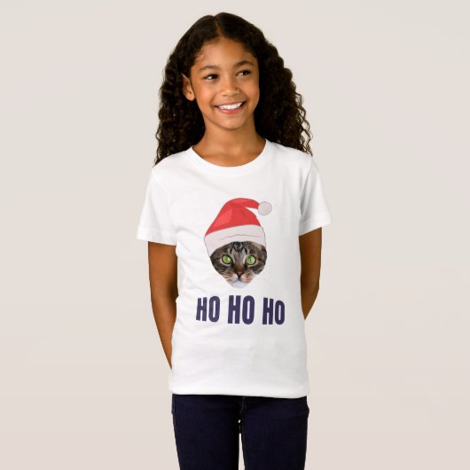 Santa Cat mit Weihnachtsmannmütze, Ho Ho ho Einlad T-Shirt (Vorne ganz)