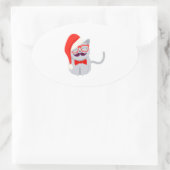 Santa Cat Ovaler Aufkleber (Tasche)