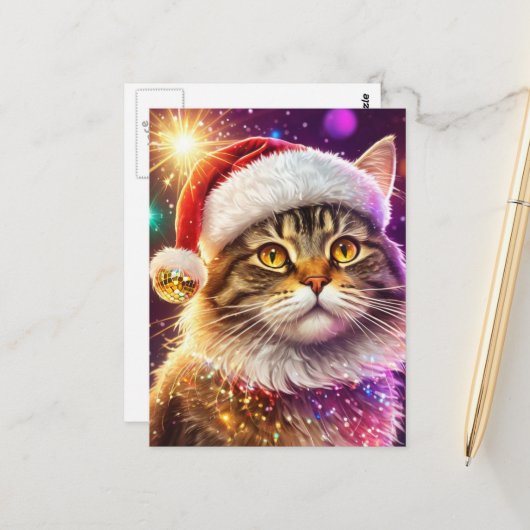 Santa Cat Postkarte (Vorderseite/Rückseite Beispiel)