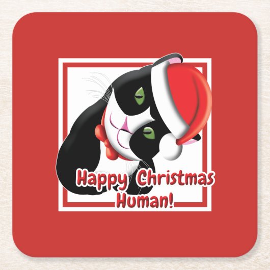 Santa Cat Rechteckiger Pappuntersetzer (Vorderseite)